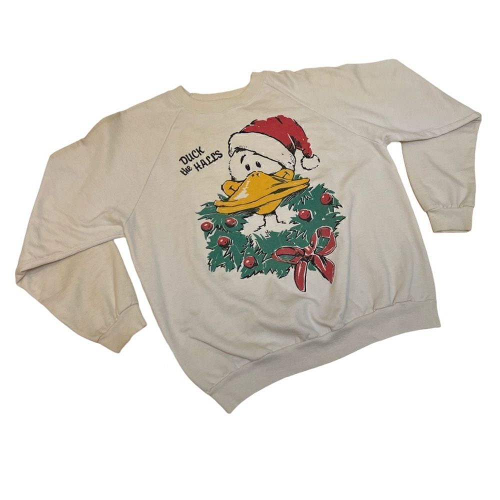 Vintage 1980s 1990s Punny Christmas Duck The Halls Holiday Sweatshirt